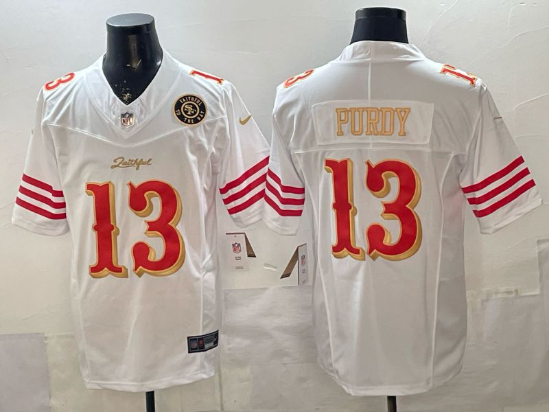 Men 2026 San Francisco 49ers #13 Purdy White Gold 5th generations Nike Limited NFL Jersey style 003